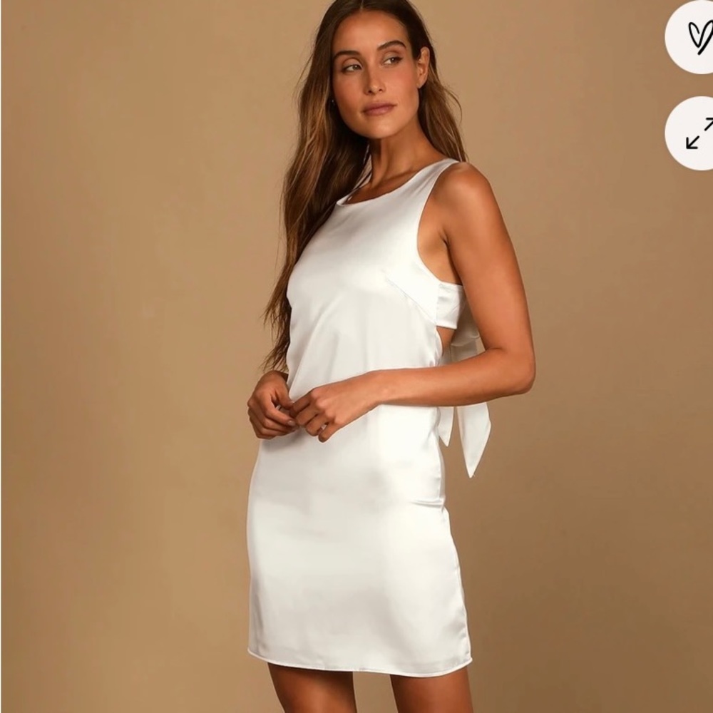 Lulus white satin tie back dress, size small, never worn